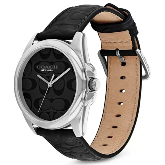 🔹️COACH🔹️ Greyson Signature C Embossed Leather Black 36mm Watch - Picture 1 of 3